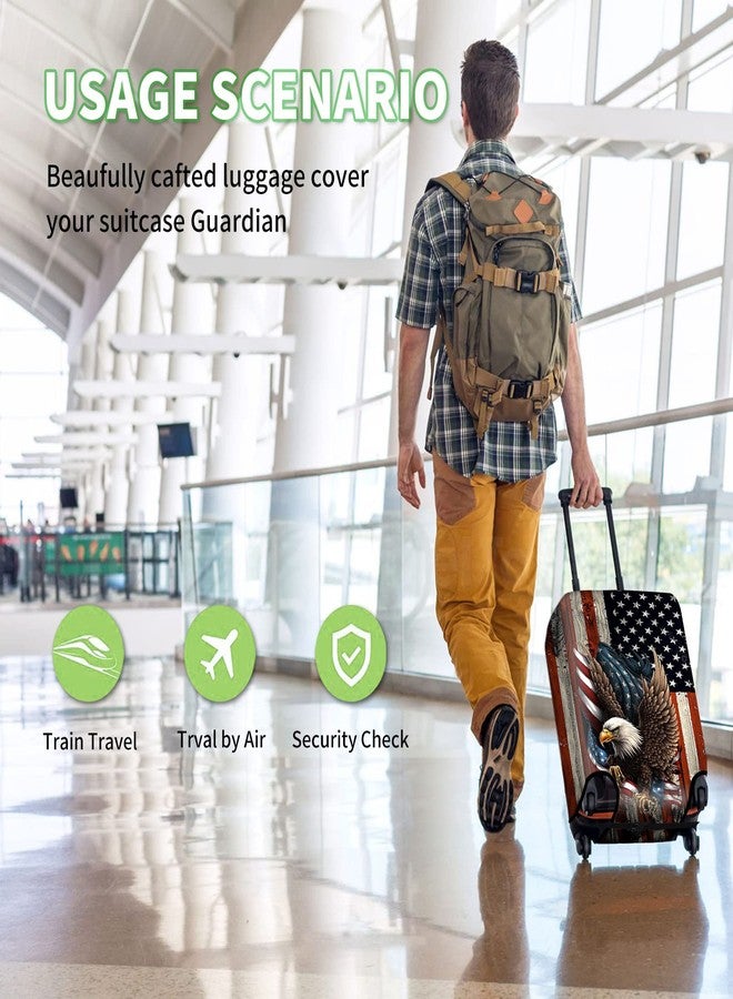 FUYOCWE Luggage Covers for Suitcase TSA Approved,Elastic Washable Suitcase Cover Protector Sleeve Wrap for 29-32 Inches Luggage Travel Accessories-Bald Eagle with Flag - Image 3